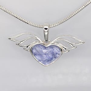 Heart and Wings Ashes Fur Cremains Resin Pendant, 925 Sterling Silver Resin Heart Necklace for Hair Fur Ashes, Memorial Heart Keepsake Gift
