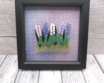 Bluebell Flower Fused Glass Picture, Blue Bell Wild Flower Gift, Flower New Home Present, Bluebell Flower Lover Gift, Bluebell Wall Art