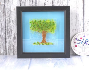 Green Tree Fused Glass Picture, Tree of Life Art, Tree Lover Gift, Spring Green Glass Tree Wall Art, New Home Gift