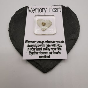 Pocket Memory Pewter Heart Fused Glass Token Hug. Pewter Heart Keepsake Gift. Strength & Hope Together Forever Gift. Pocket Charm