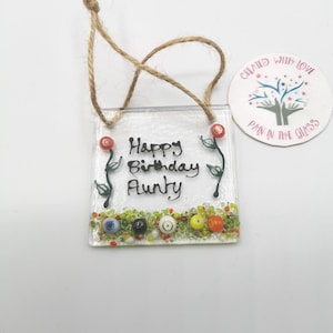 Mini Happy Birthday Aunty Fused Glass Sun Catcher, Special Aunty Birthday Gift, Personalised Aunty Birthday Gift