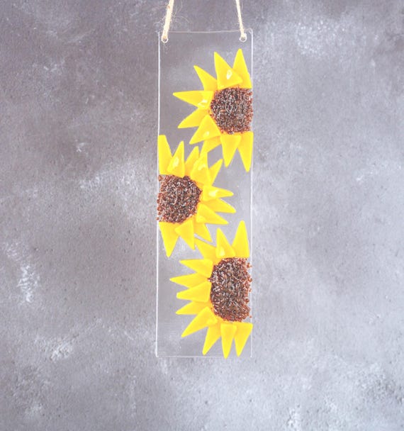 Sunflower Fused Glass Sun Catcher, Sunflowers Lover Gift, Yellow Sunflower Wall Art, New Home Present, Flower Lover Gift Idea