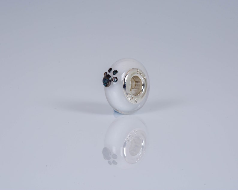 Pet Cremation Ashes Pandora Style Glass Bead. Dog Cat Animal Paw Print. Memory Charm. Cremains Jewellery. Ash Charm. Ash bead image 3