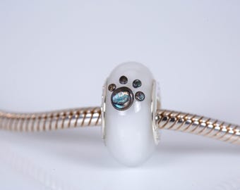 Pet Cremation Ashes Glass Bead, Dog Cat Paw Print Charm, Memorial Keepsake Charm, Cremains Bead Charm, Ash bead fits Pandora Bracelets