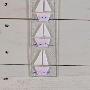 Sailing Boats Fused Glass Suncatcher, Pink Sailing Boat Glass Suncatcher, Sailing Lover Gift, Boating Lover Gift