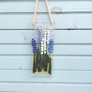 Bluebell Flower Fused Glass Hanging Suncatcher, Blue Bell Wild Flower Gift, Flower New Home Present, Bluebell Flower Lover Gift