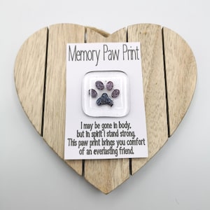 Pocket Paw Print Memory Fused Glass Token Hug, Dog Cat Paw Print Memorial Keepsake Gift, Strength and Hope Gift, Pocket Charm Palm Stone
