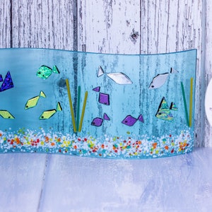 Aquarium Sparkly Fish Tank Curved Fused Glass Suncatcher, Fish Lover Gift, Colourful Fish Glass Sun Catcher.