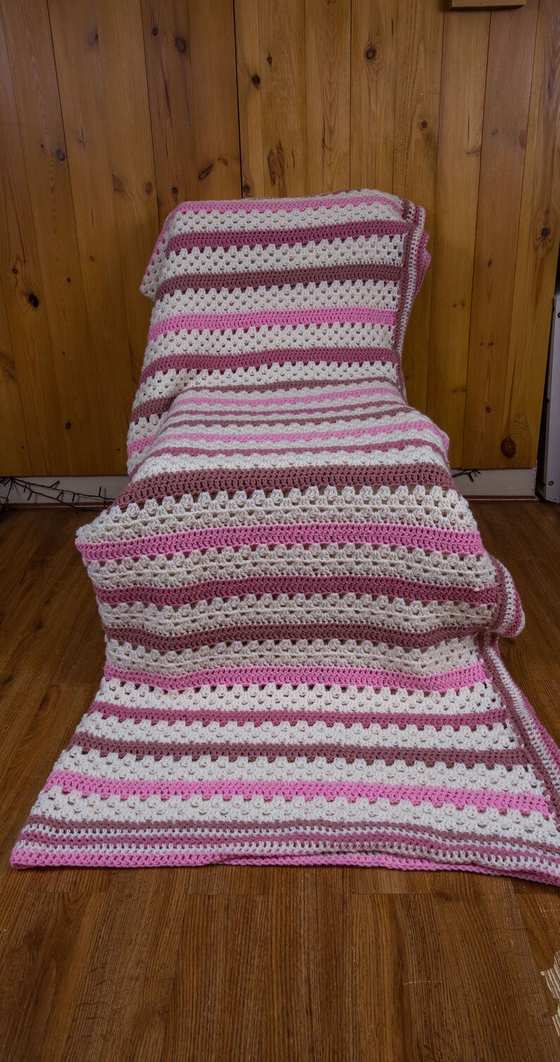 Crochet Blanket Striped in Shades of Pinks . Delicate Lacy Etsy UK