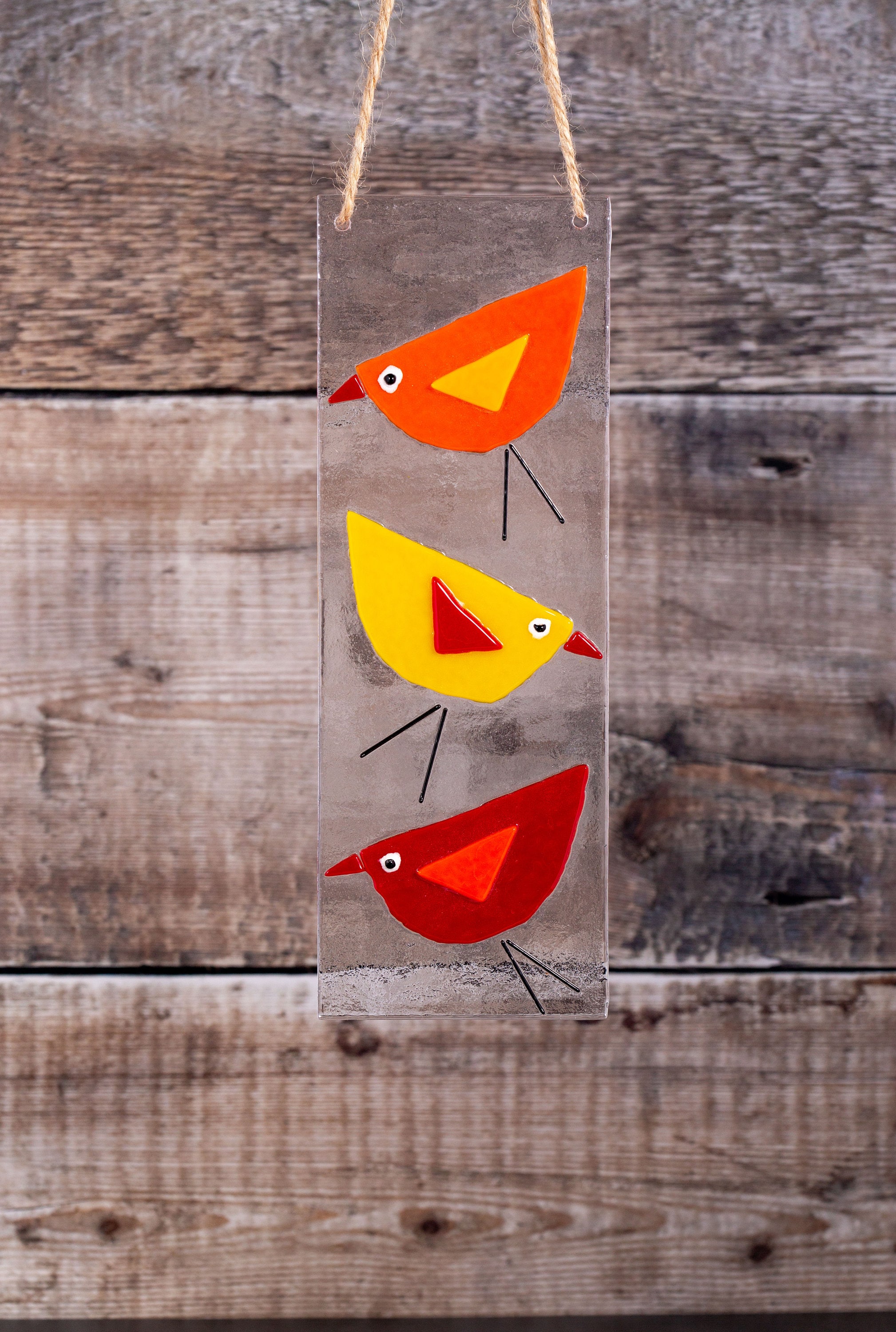 Trio of Birds Handmade Fused Glass Suncatcher