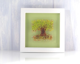 Green Tree Fused Glass Picture, Tree of Life Art, Tree Lover Gift, Spring Green Glass Tree Wall Art, New Home Gift