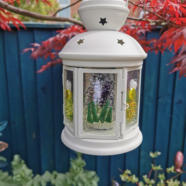 Wild Flower Tea Light Fused Glass Lantern. Flower Night Light Lantern. Very Slight Second