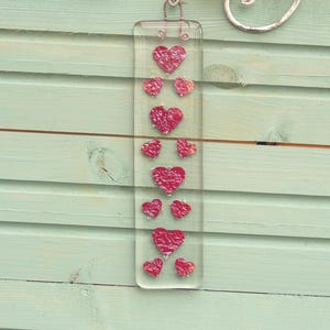 Copper Hearts Fused Glass Suncatcher, Love Heart Present, Red Heart Suncatcher, Heart Lover Gift
