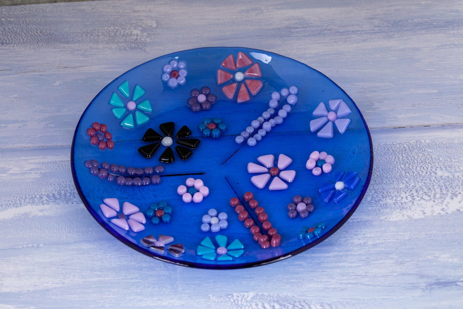 Wild Flower Fused Glass Bowl. Floral Dish. Floral Art. Pink Etsy UK