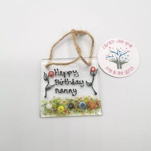 Mini attrape-soleil Happy Birthday Nanny en verre fusionné. Cadeau spécial d'anniversaire de nounou. Cadeau d'anniversaire personnalisé pour nounou