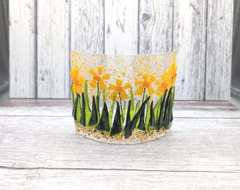 Atrapasol de vidrio fundido curvo con forma de narciso, regalo para amantes de los narcisos, atrapasol con flores amarillas, idea de regalo para un nuevo hogar