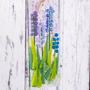 Bluebell Flower Fused Glass Hanging Suncatcher, Blue Bell Wild Flower Gift, Flower New Home Present, Bluebell Flower Lover Gift
