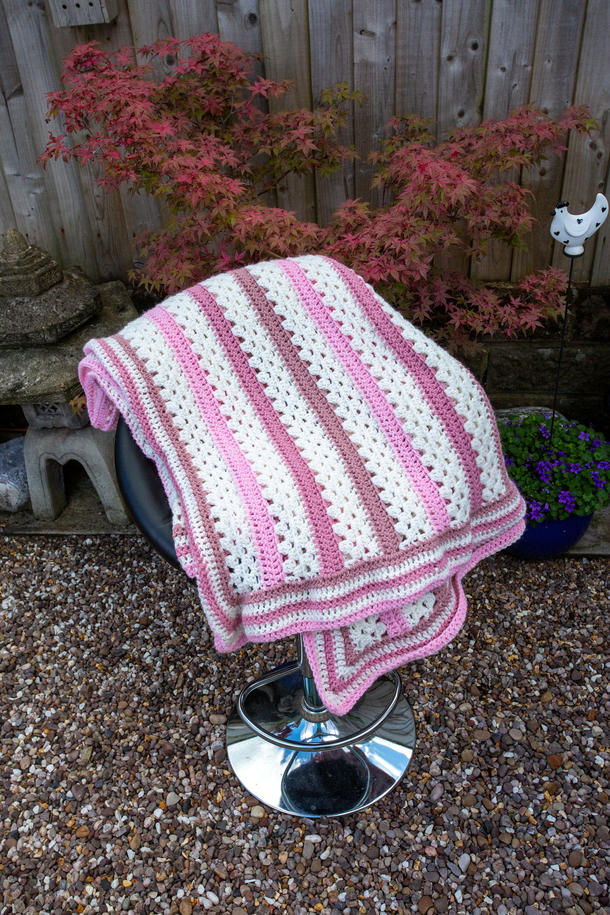 Crochet Blanket Striped in Shades of Pinks . Delicate Lacy Etsy UK