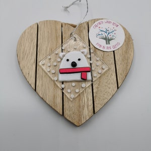 Polar Bear Fused Glass Hanging Decoration, Cute Polar Bear Lover Gift, Polar Bear Christmas Hanging Decoration