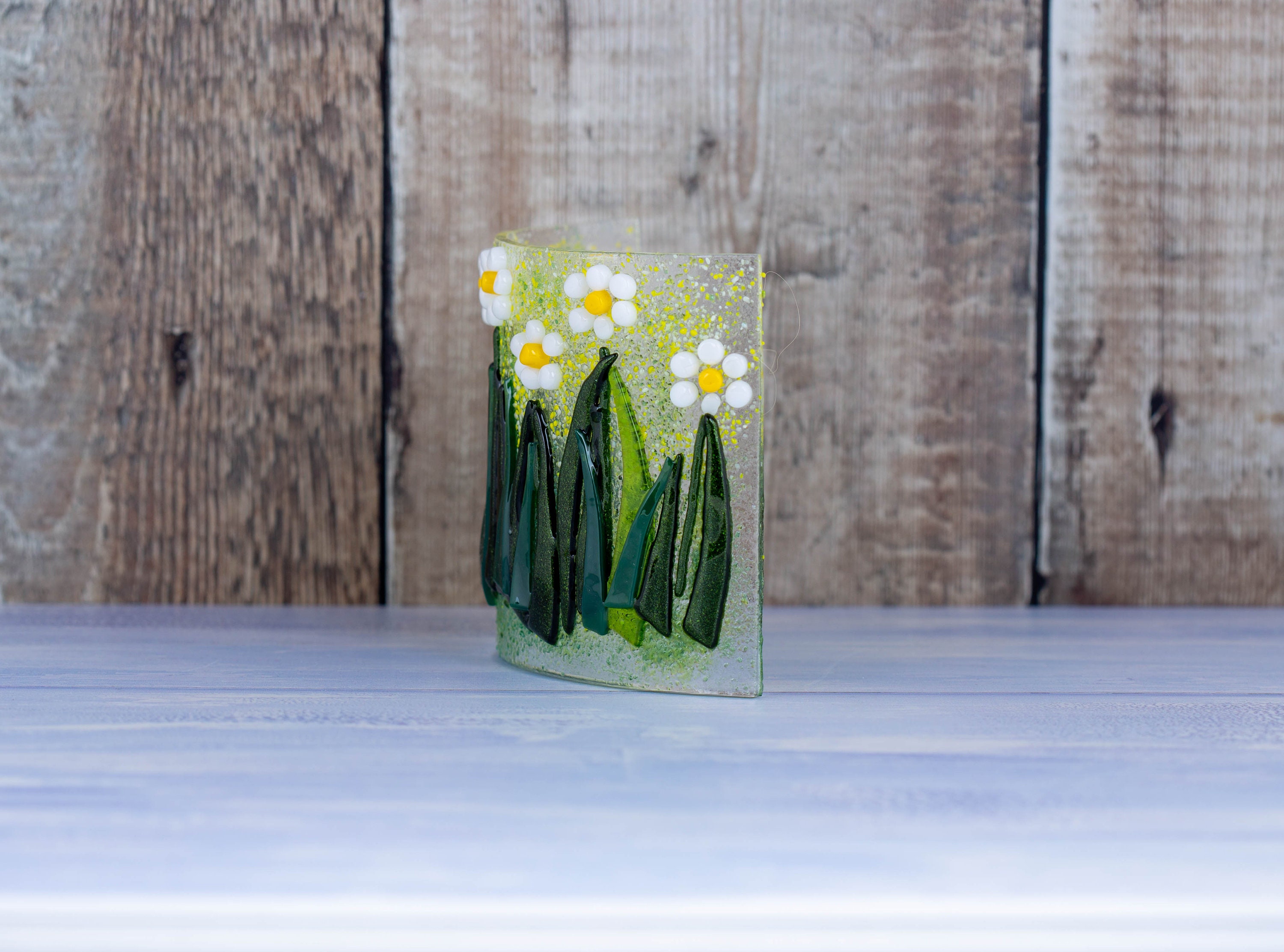 Daisy Flower Fused Glass Curved Panel. Daisies. Floral Art Etsy