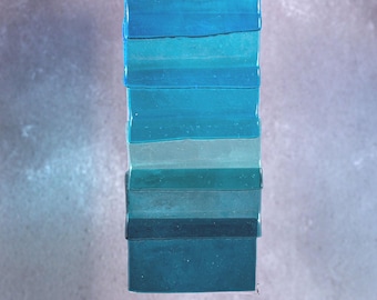 Blue Ocean Wave Fused Glass Suncatcher, Coastal Theme Art, Glass Wave Suncatcher, Shades of Blue Wall Hanging