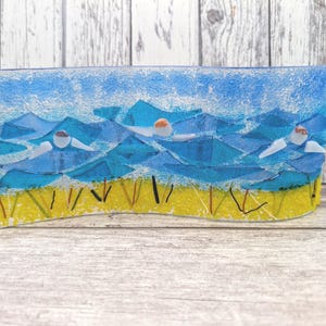 Cold Water Swimming Ocean Wave Fused Glass Curved Suncatcher, Cold Swimmers Gift, Wild Swim Picture, Open water swimming Gift