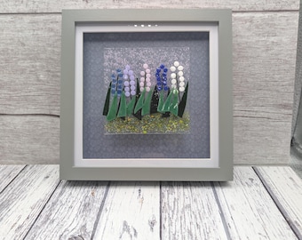 Bluebell Flower Fused Glass Picture, Blue Bell Wild Flower Gift, Flower New Home Present, Bluebell Flower Lover Gift, Bluebell Wall Art