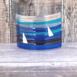 Ocean Blue Wave and Sails  Fused Glass Arc Suncatcher, Nautical Coastal Beach Theme Art, Sailing Boat Suncatcher, New Home Gift