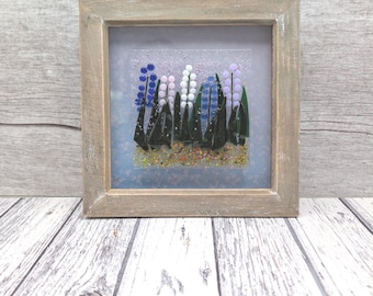 Bluebell Flower Fused Glass Picture, Blue Bell Wild Flower Gift, Flower New Home Present, Bluebell Flower Lover Gift, Bluebell Wall Art
