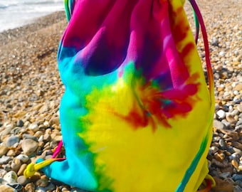 Rainbow Tie-dye Gymsac Drawstring Bag Backpack Swimming School Stuff