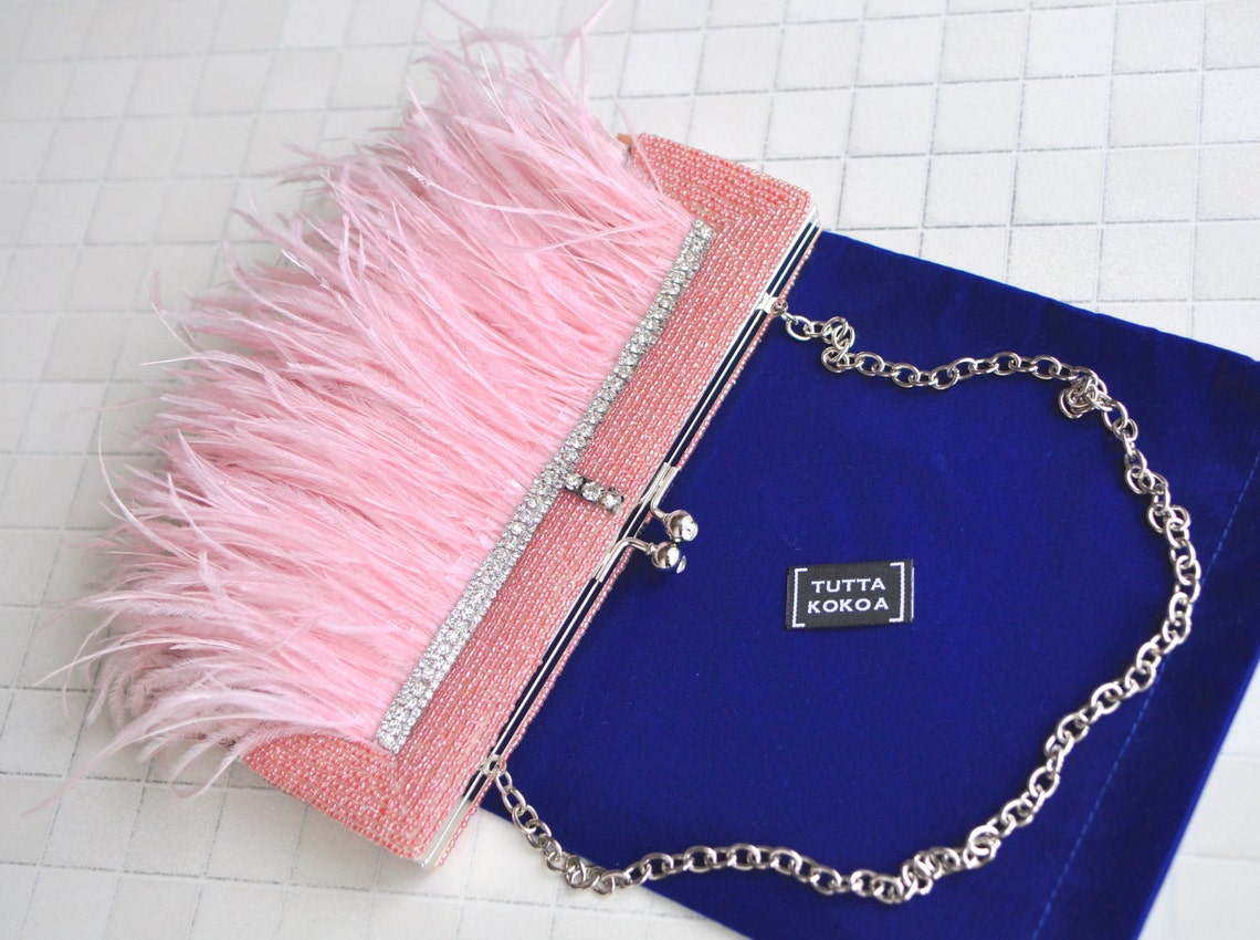 Bridal feather clutch blush baby pink pink evening bag pink Etsy