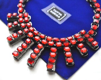 Red crystals ruby red rhinestones chunky fashion necklace bridesmaid gift red jewelry