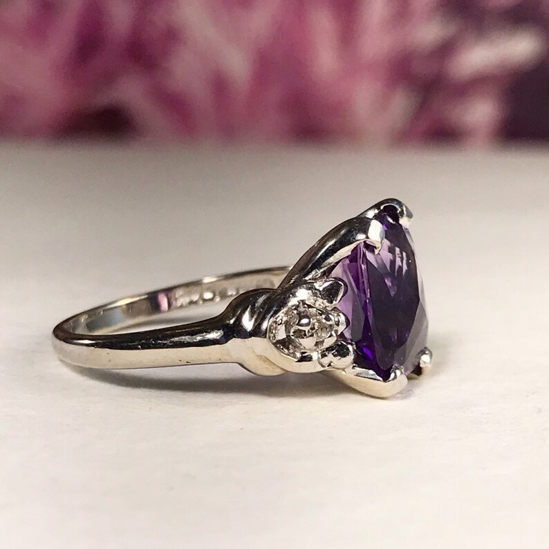 14K White Gold Spinel and Diamond Ring / Lilac Spinel Ring / - Etsy