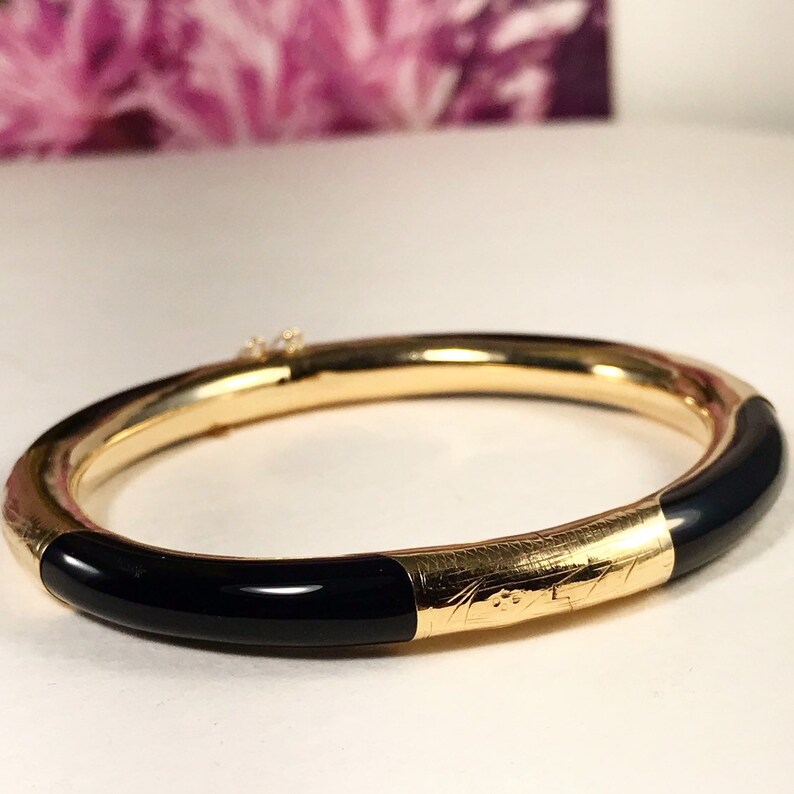Black Jade and Gold Bangle Bracelet / Vintage Black Jade | Etsy