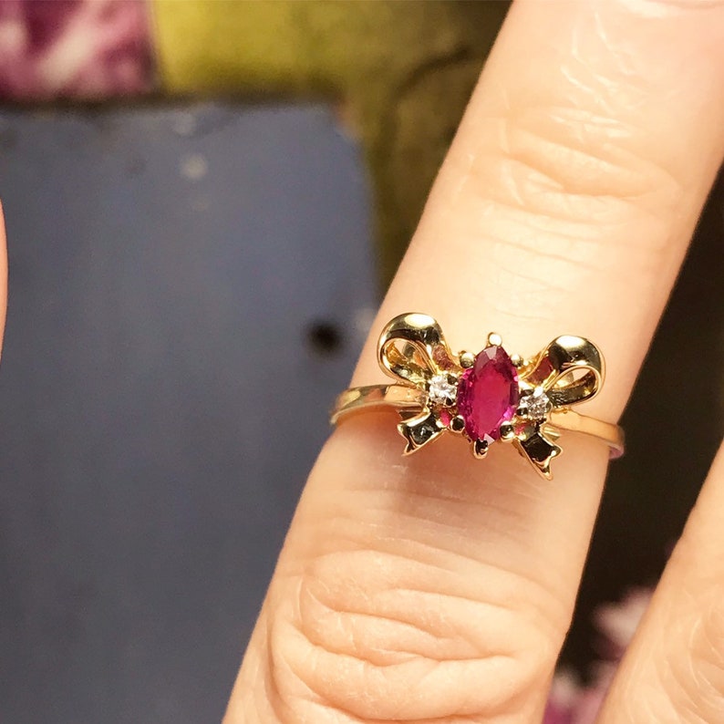 Vintage Ruby and Diamond Bow Ring / Ruby Bow Ring Size 6 3/4 Etsy