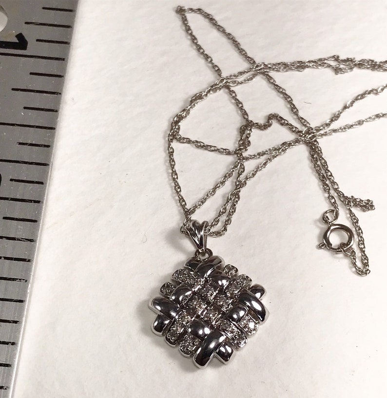 White Gold and Diamonds Pendant / Basket Weave Pendant Etsy