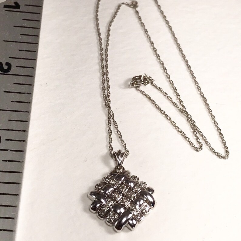 White Gold and Diamonds Pendant / Basket Weave Pendant Etsy