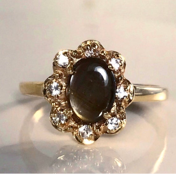 Vintage Black Star Diopside and Diamond Ring / Bla