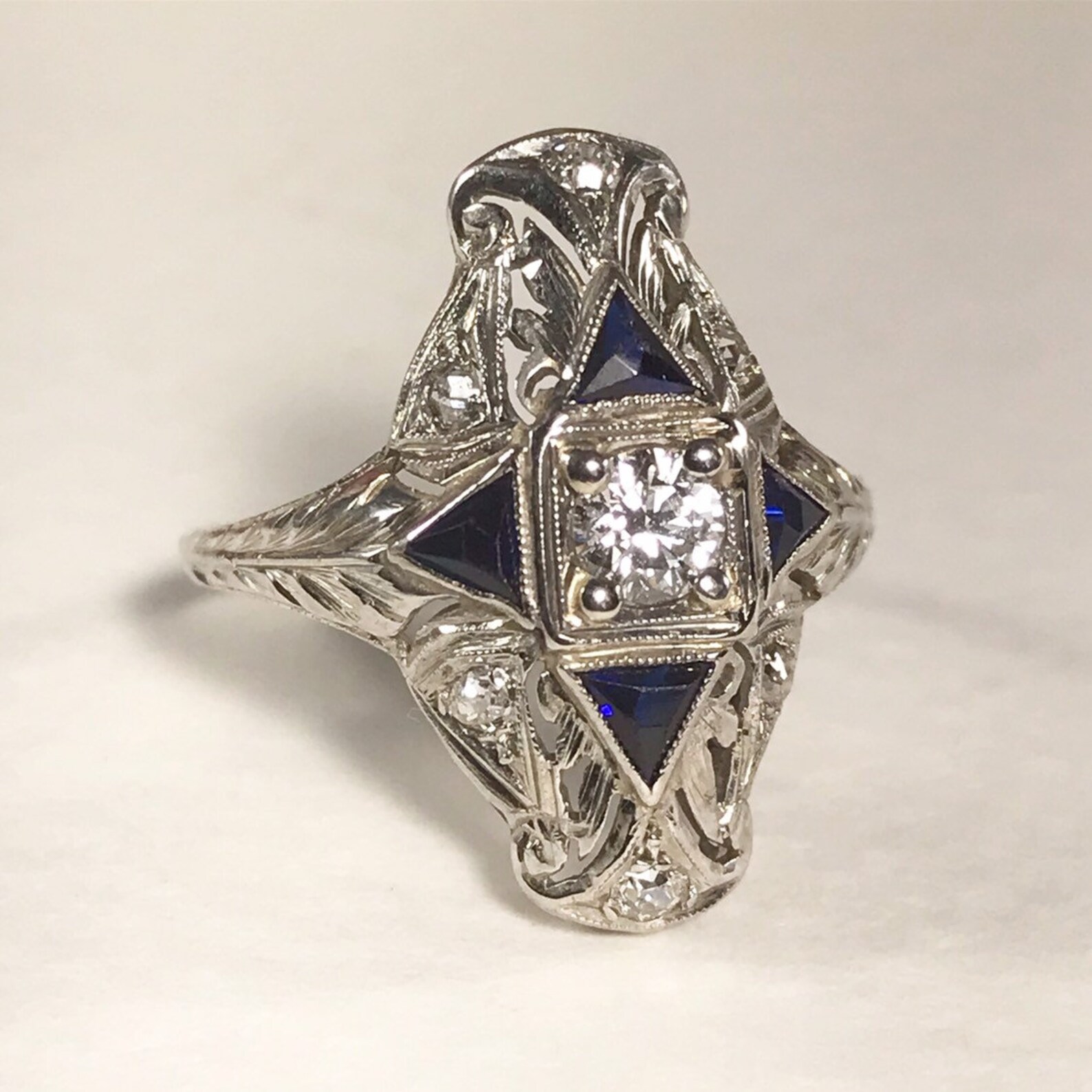 Art Deco Diamond and Sapphire Ring / Antique Sapphire Ring / Etsy