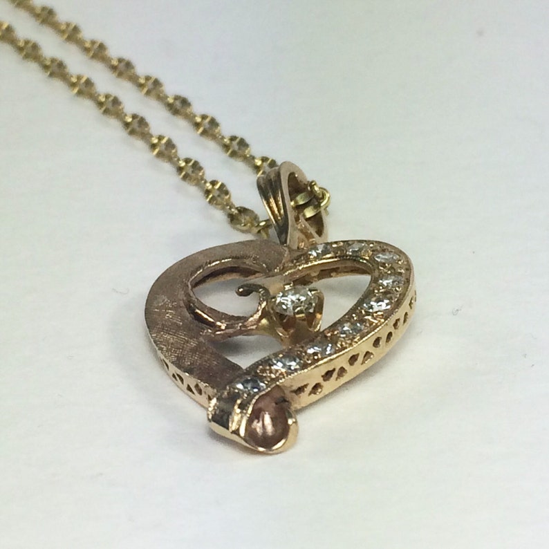 1950's Gold and Diamond Heart Pendant / Hinged Clasp Etsy