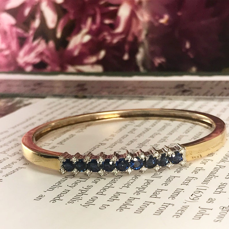 Sapphire and Diamond 14k Gold Bracelet | Etsy