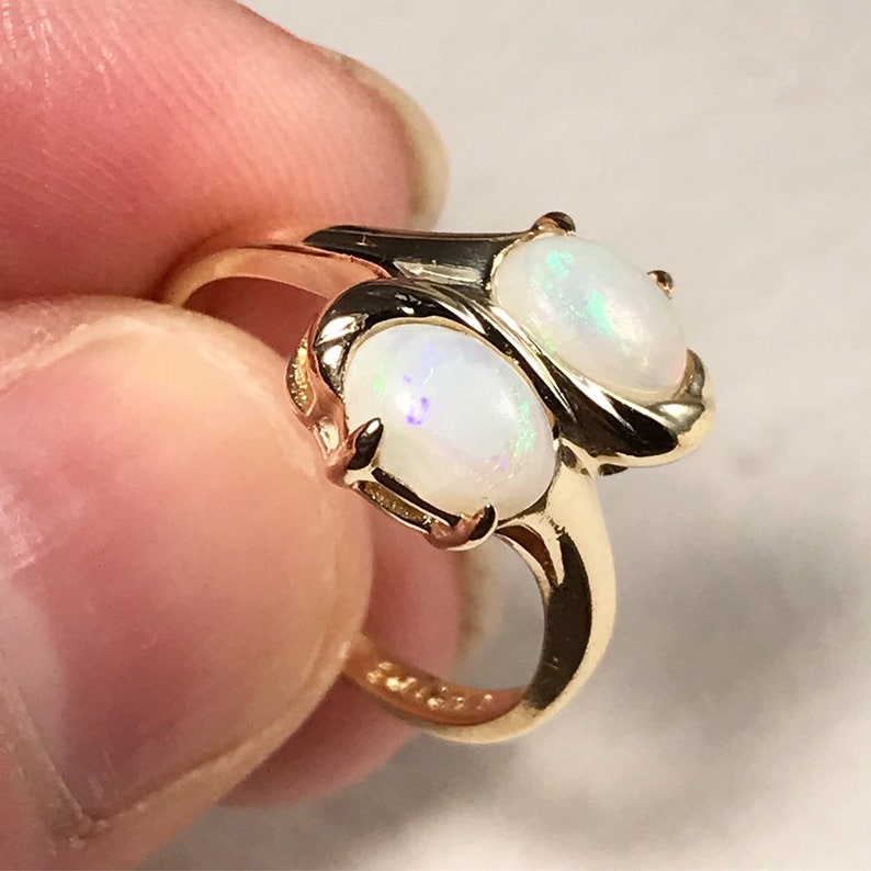 Vintage 14K Yellow Gold Opal Bypass Ring / Vintage Opal Ring | Etsy