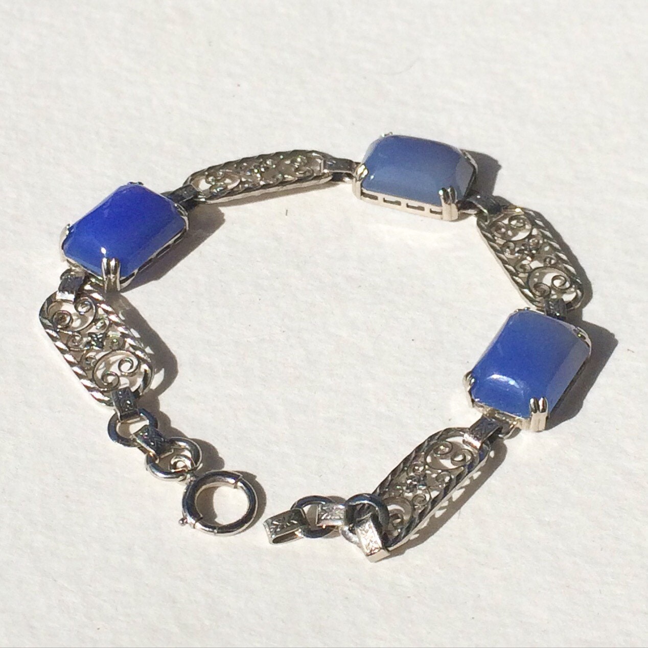 Vintage Blue Agate Bracelet / Sterling Silver Filigree - Etsy