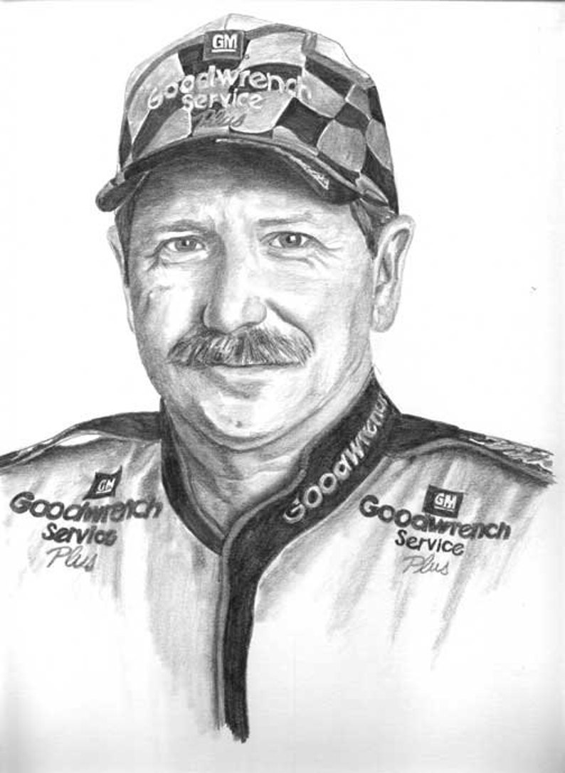 Dale Earnhardt Pencil Portrait Drawing Illustrated by Artist Etsy