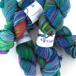 Worsted weight Mermaid Shoes 515, teals, blues, purples, Dream in Color Classy yarn