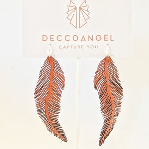 Feather //dangle drop leather earrings, solid sterling silver hook image 4