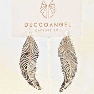 Feather //dangle drop leather earrings, solid sterling silver hook image 3