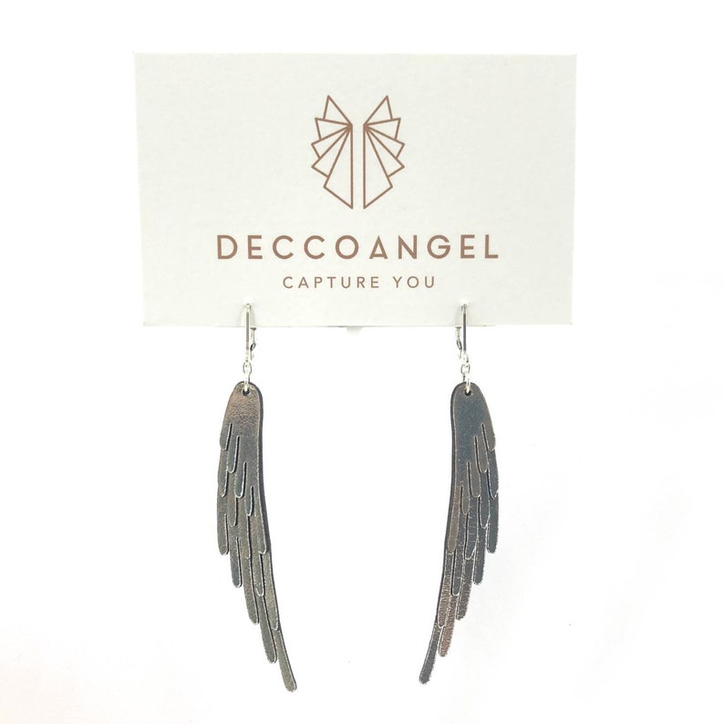 Angel wing inspired earrings made from leather with sterling silver hooks image 4