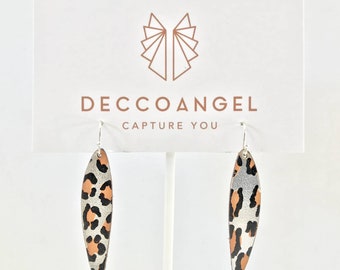 Earrings //  lightweight laser cut leather, leopard print, solid sterling silver hook