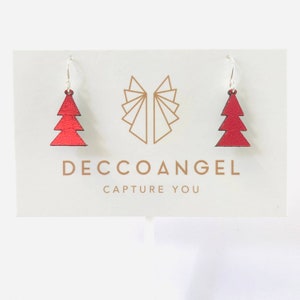 クリスマスツリーイヤリング // 軽量レーザーカットレザー、ソリッドスターリングシルバーフック